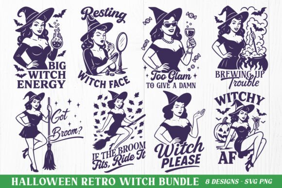 Retro Halloween Witch SVG PNG Bundle